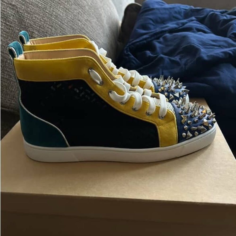 Christian Louboutin Yellow and Black Spiked Cowboy Boots